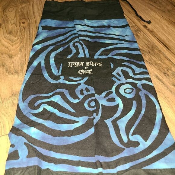 Ancient Circles Draw String Yoga Mat Bag Blue Tie Dye Shoulder Strap - Picture 2 of 5